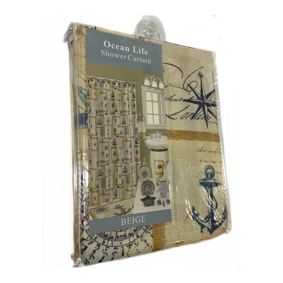 Nautical Seashell Beach Fabric Shower Curtain Beige Blue Popular Bath 70x72” NEW - Picture 3 of 14